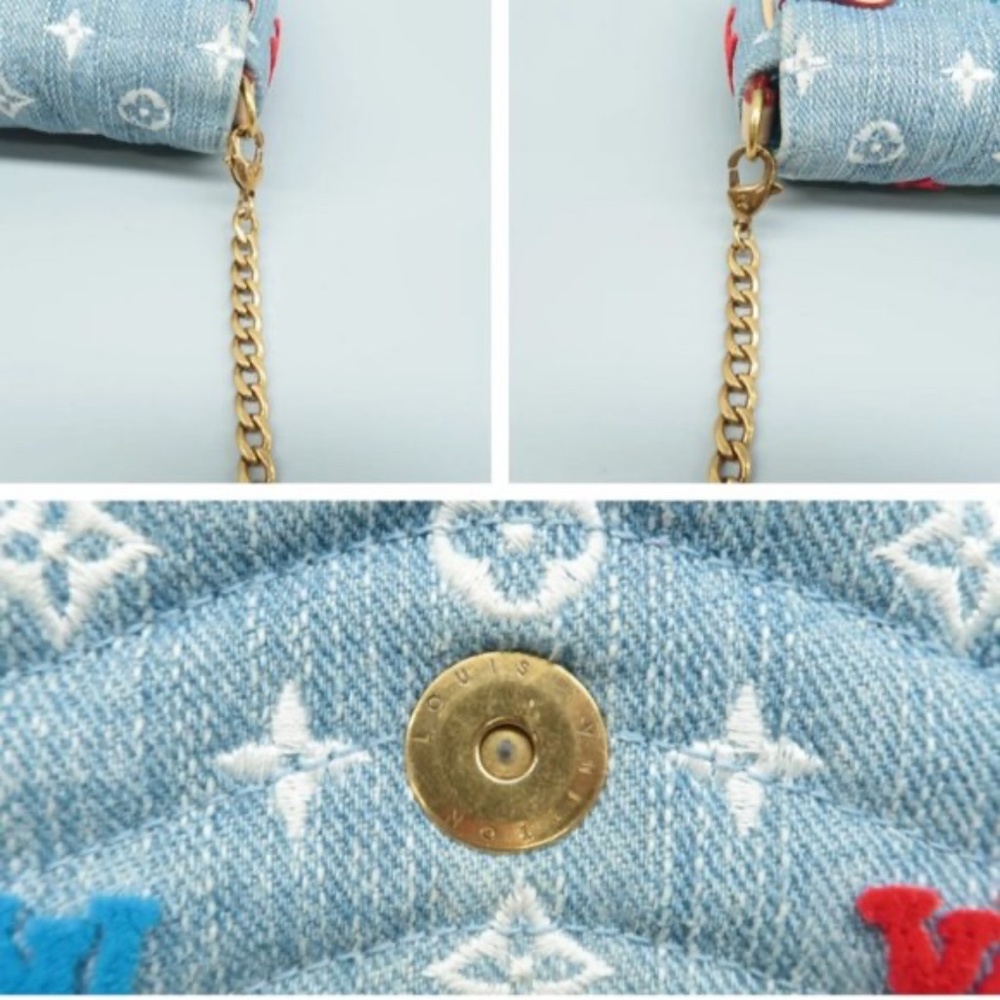 100% Authentic Louis Vuitton New wave Blue Denim Cloth Shoulder Bag - Picture 4 of 7